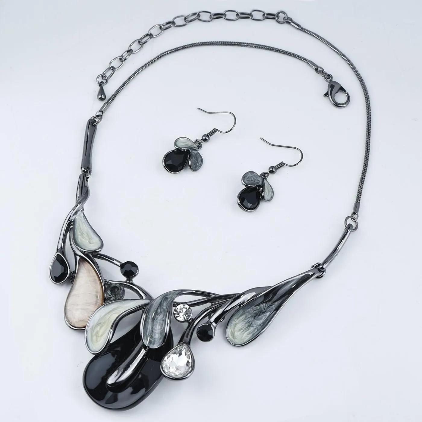 Vintage Statement Jewelry Set Leaf Floral Bohemian Boho Statement Necklace Earring Set Crystal Fashion Costume Jewelry