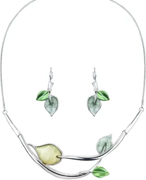 Vintage Statement Jewelry Set Leaf Floral Bohemian Boho Statement Necklace Earring Set Crystal Fashion Costume Jewelry