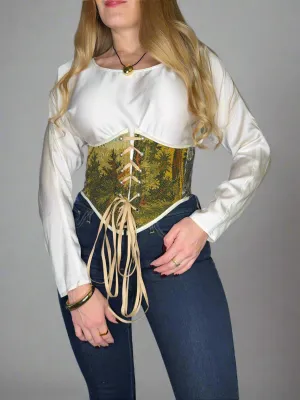 Vintage Tapestry Lace-up Corset Belt, “Forest Sunset” pattern