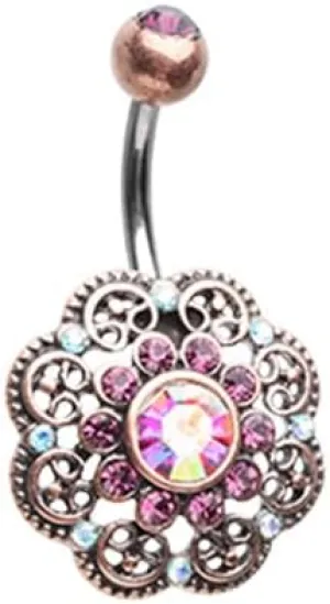 Vintage Timeless Encrusted Gem Cubic Zirconia Navel Non Dangle Belly Button Ring