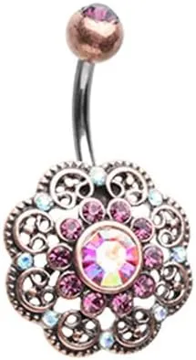 Vintage Timeless Encrusted Gem Cubic Zirconia Navel Non Dangle Belly Button Ring