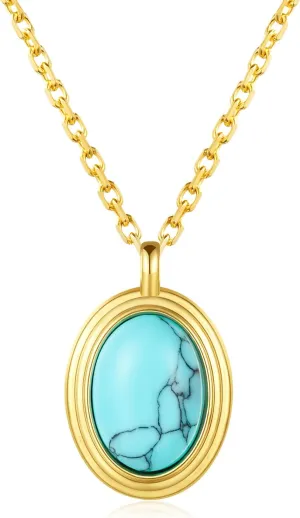 Vintage Turquoise Necklace Chunky Gold Oval Pendant Turquoise and Gold Statement Necklace for Women Non Tarnish Jewelry