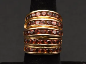 Vintage Vermeil Spessartine Garnet Finger Ring - Size 6.75 (MISSING ONE STONE)