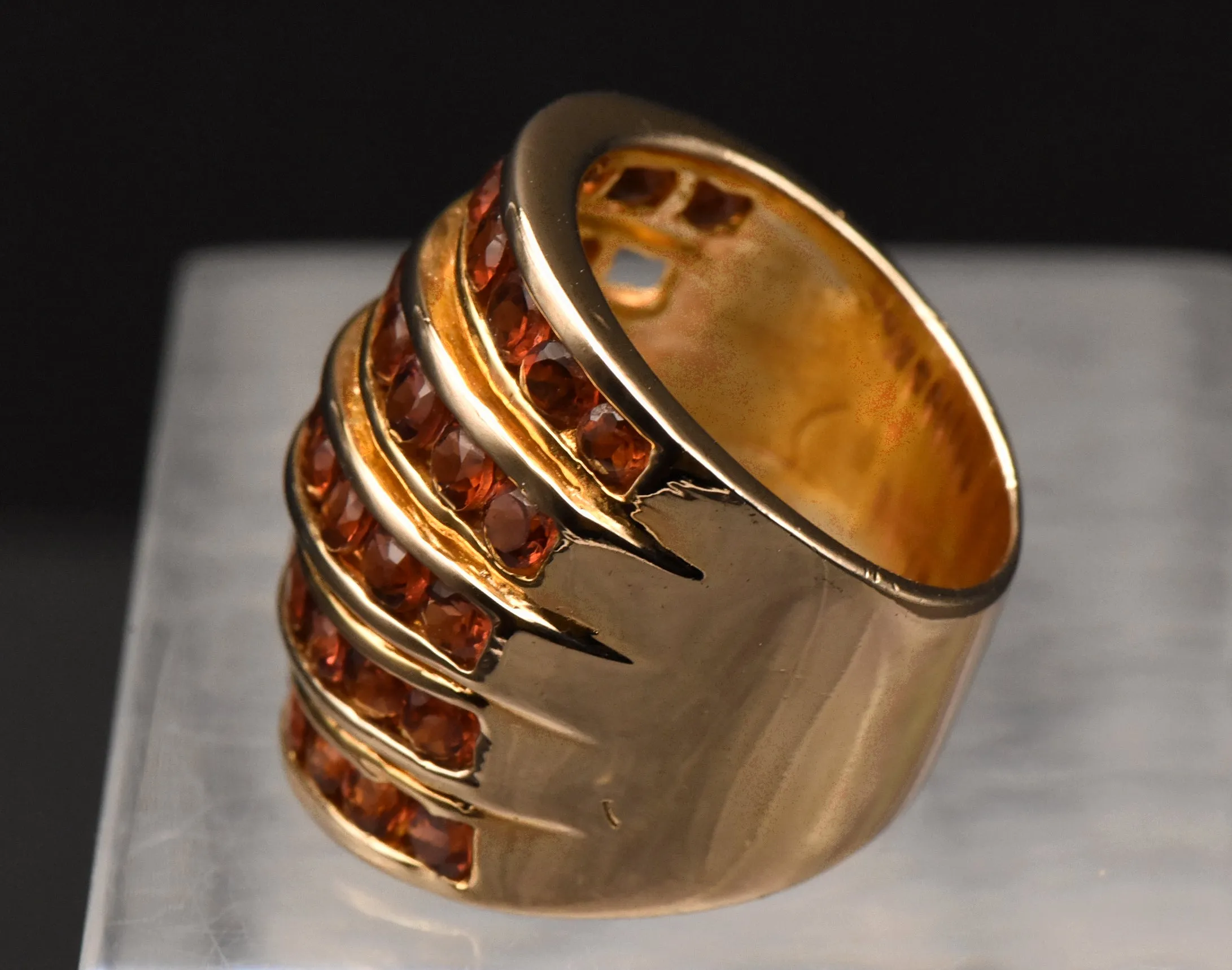 Vintage Vermeil Spessartine Garnet Finger Ring - Size 6.75 (MISSING ONE STONE)