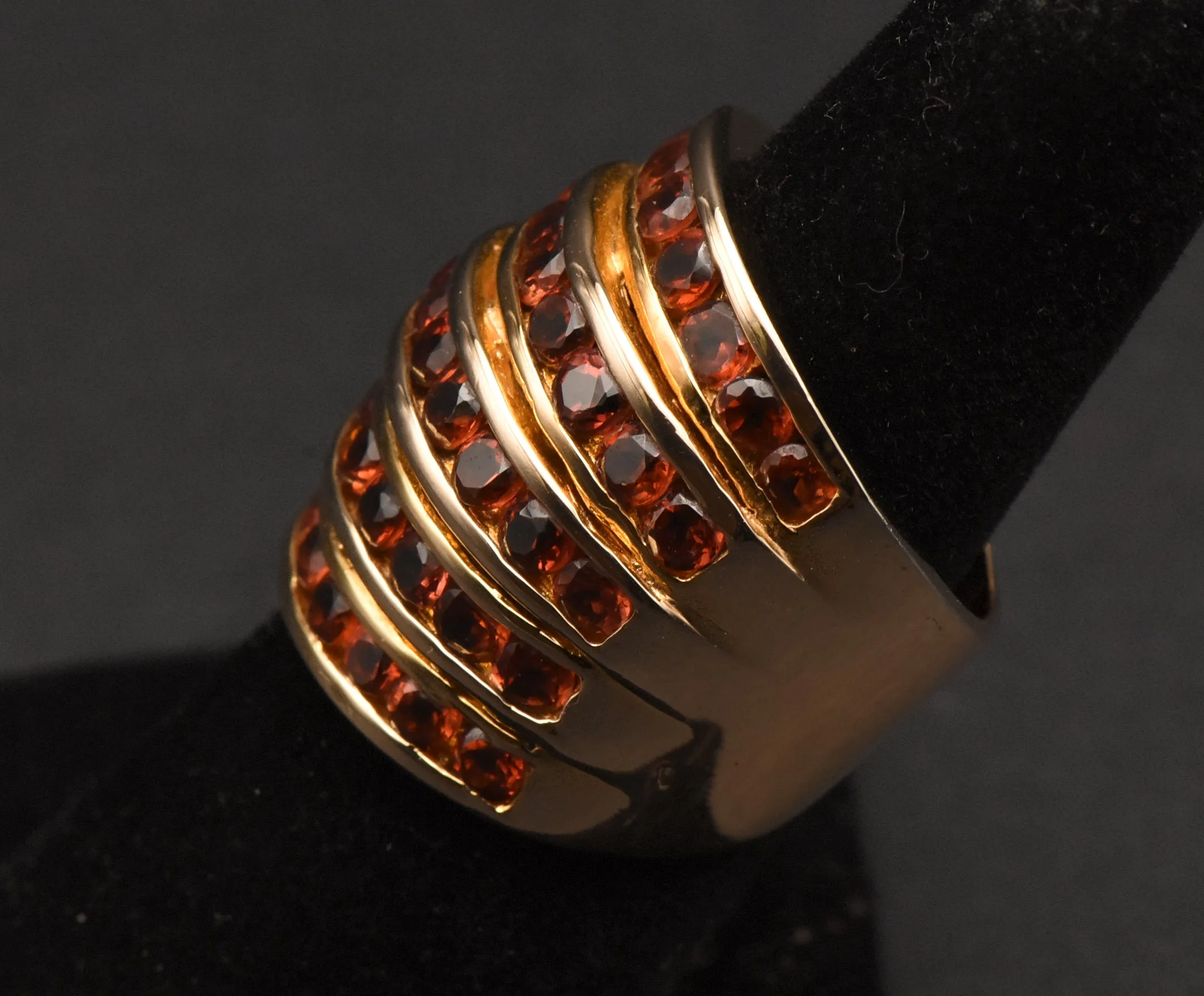 Vintage Vermeil Spessartine Garnet Finger Ring - Size 6.75 (MISSING ONE STONE)