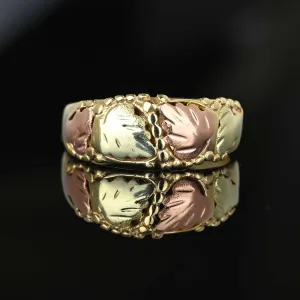 Vintage Wide Tricolor Gold Leaf Ring Band