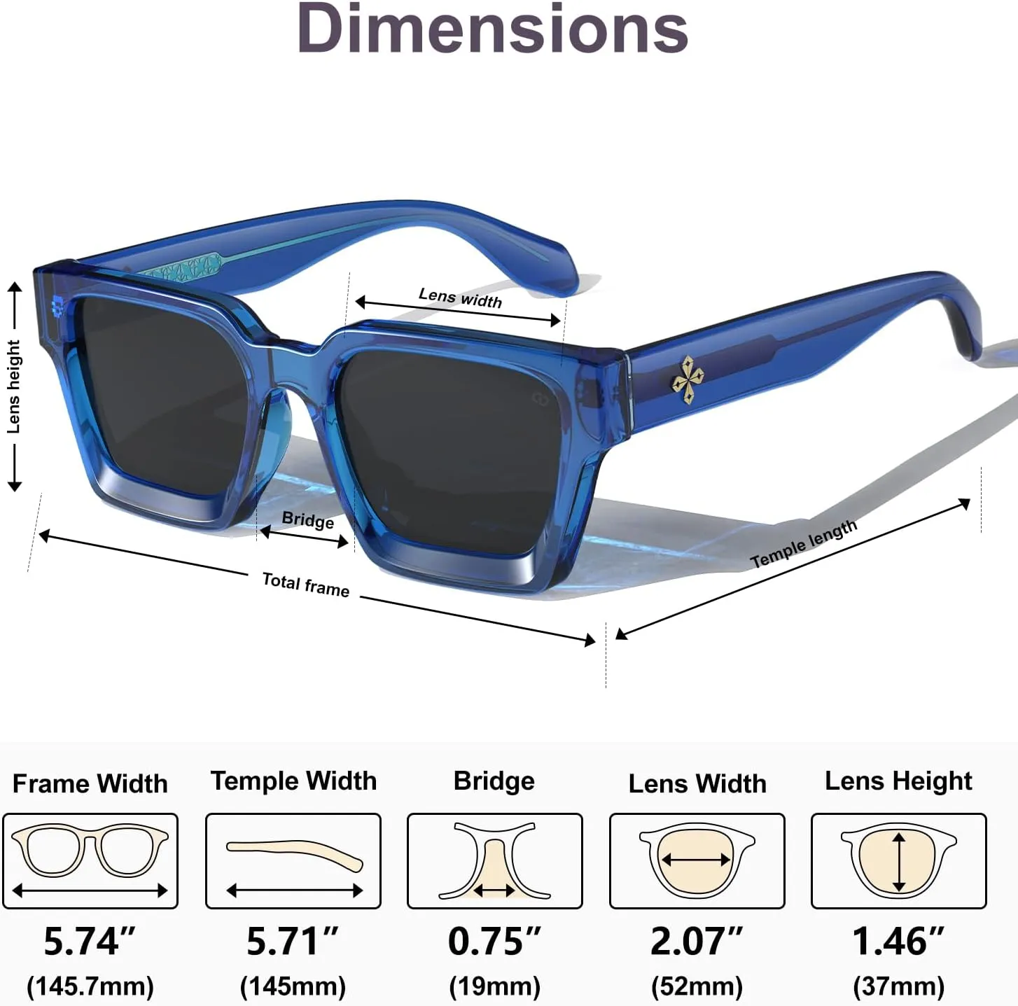 VISOONE Fashion 100% UV400 Protection Rectangle TR90 Y2K Sunglasses Accessories for Women Men RIVER