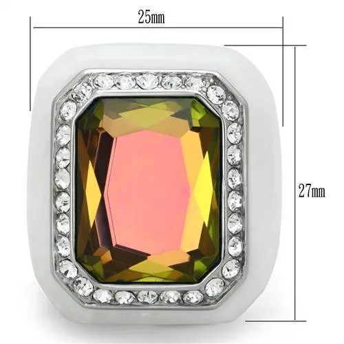 VL111 - High polished (no plating) Stainless Steel Ring with Synthetic