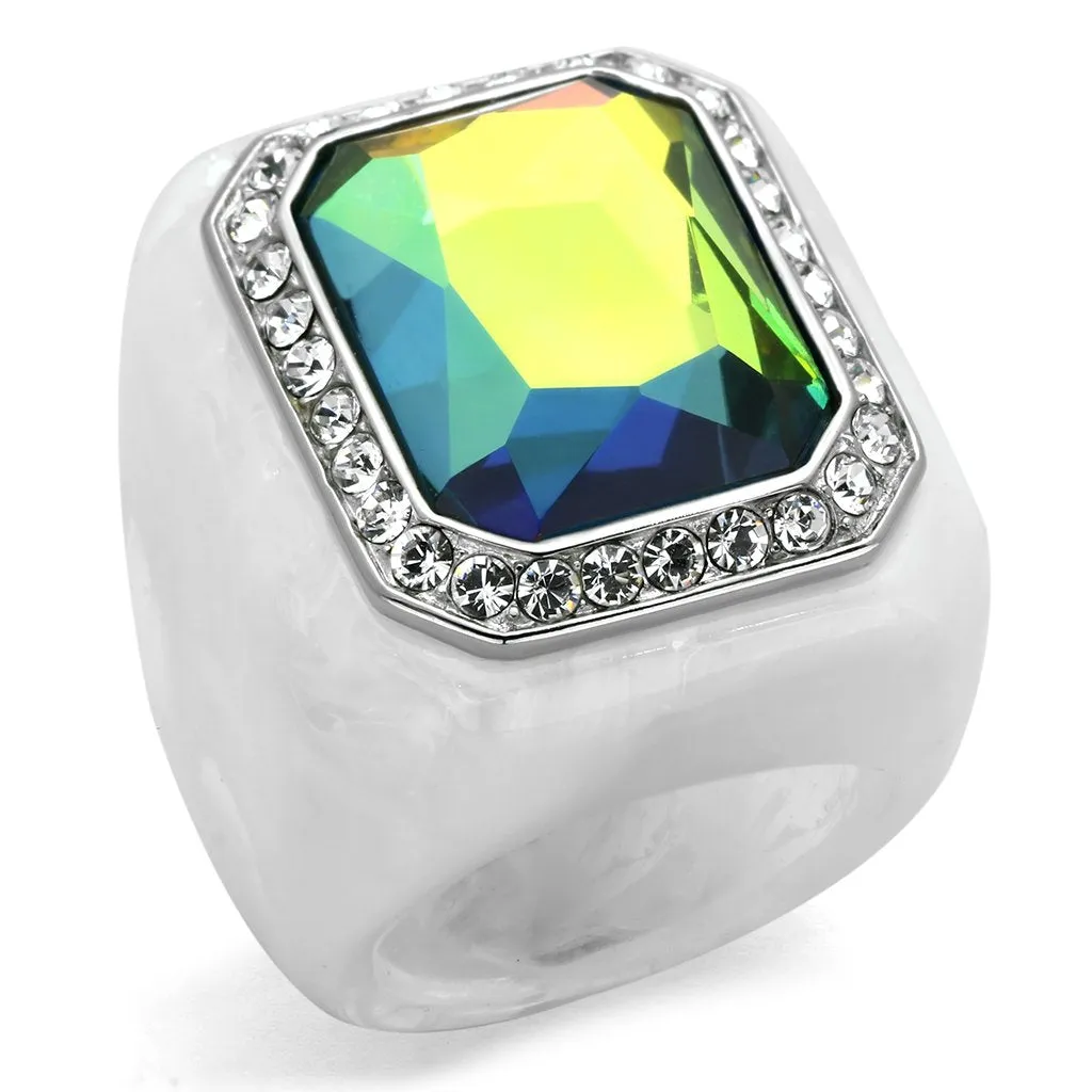 VL111 - High polished (no plating) Stainless Steel Ring with Synthetic