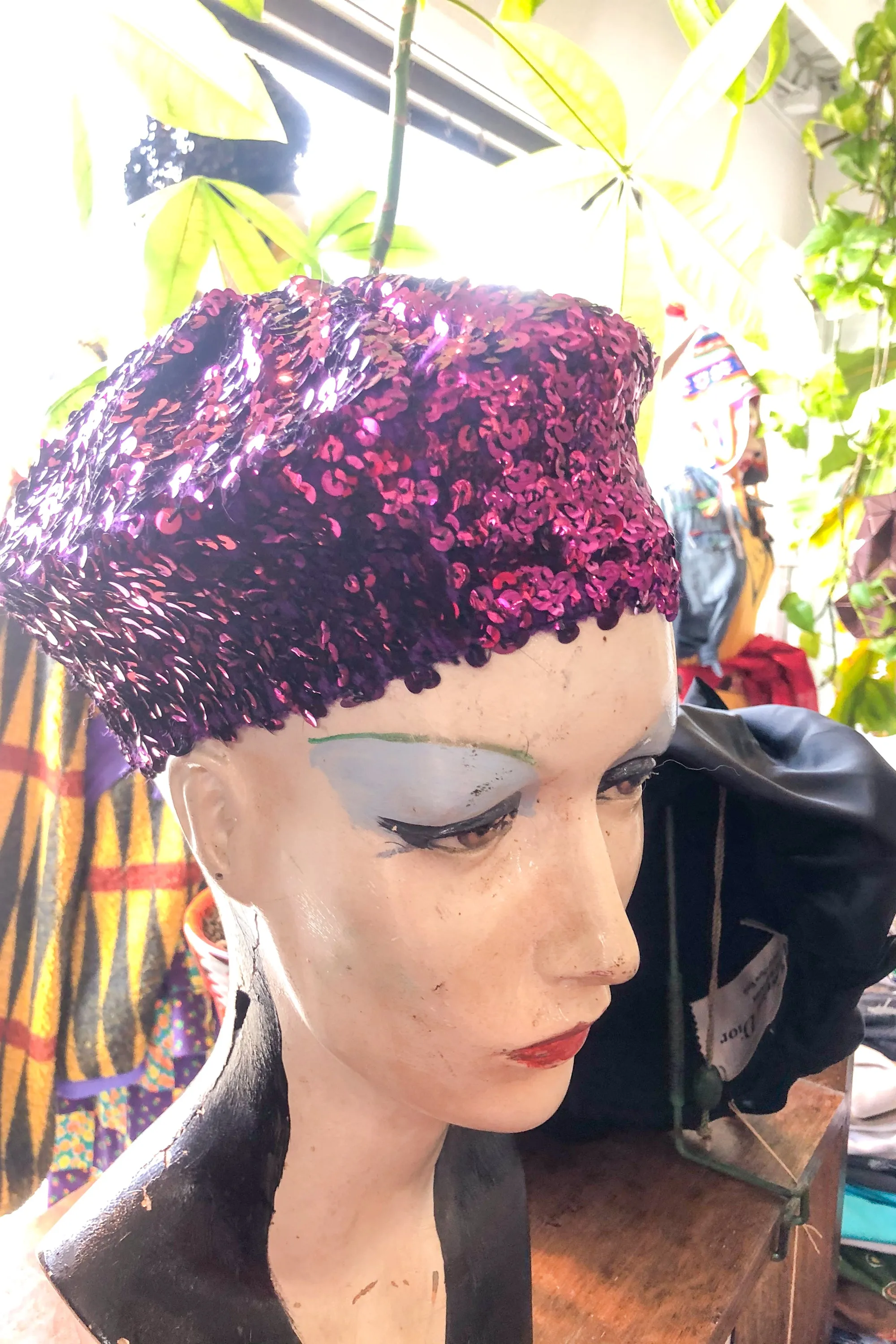 Vtg Toppettes Bullock's Purple Sequin Beret