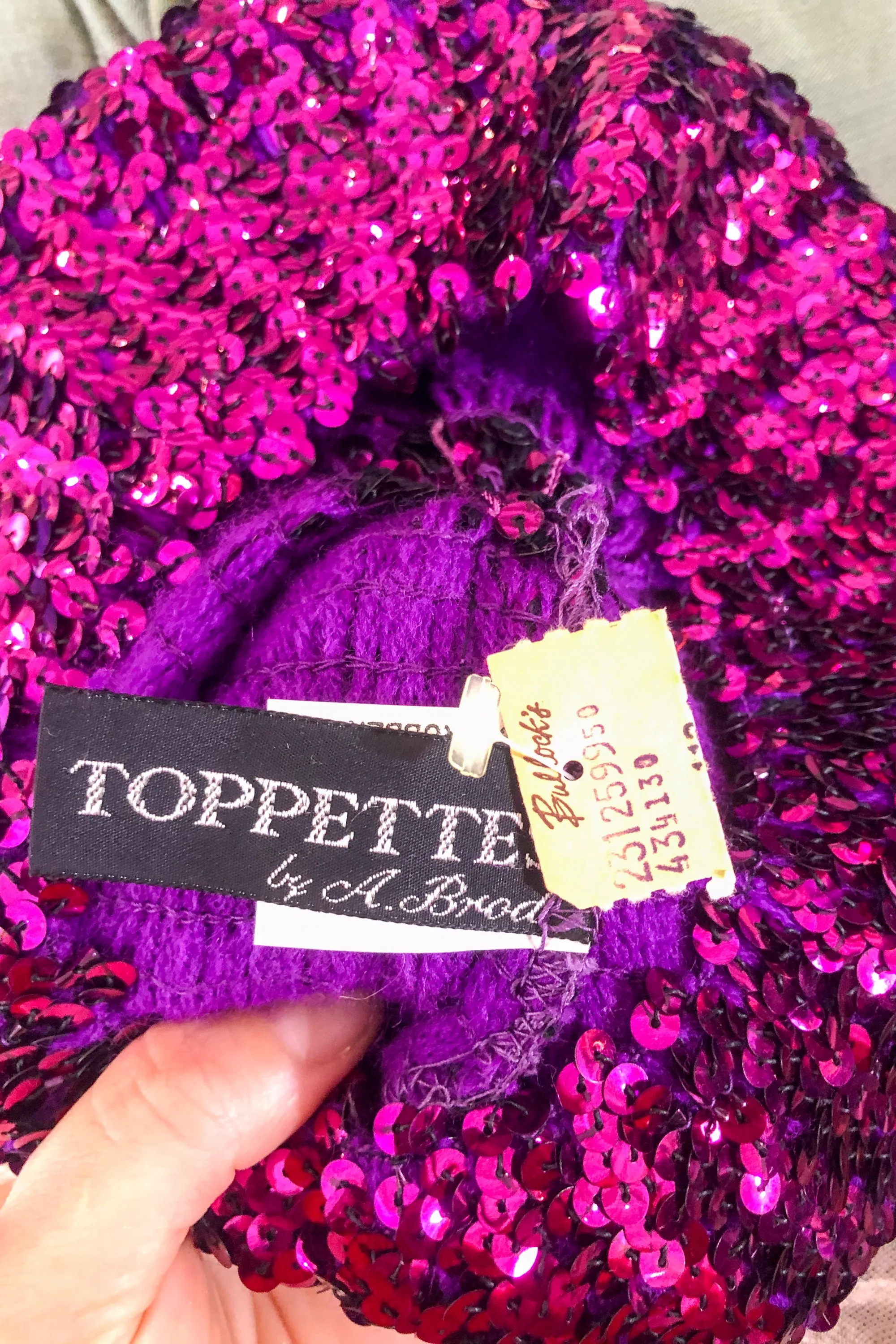 Vtg Toppettes Bullock's Purple Sequin Beret