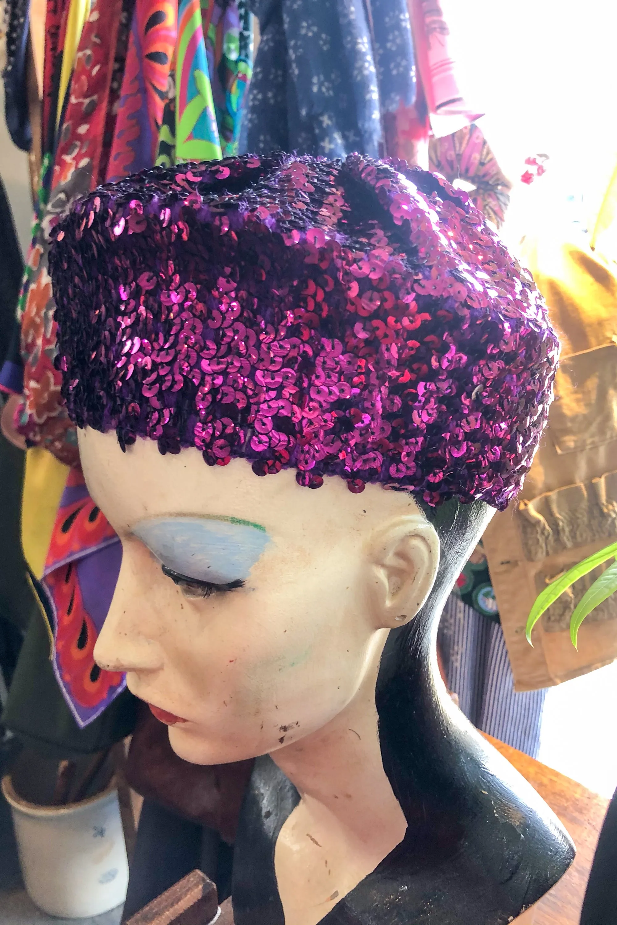 Vtg Toppettes Bullock's Purple Sequin Beret