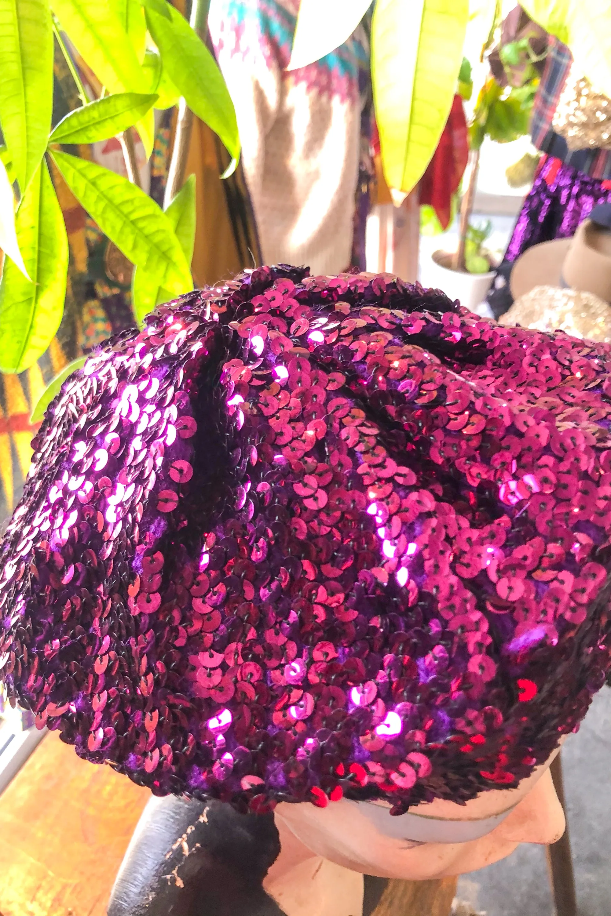 Vtg Toppettes Bullock's Purple Sequin Beret