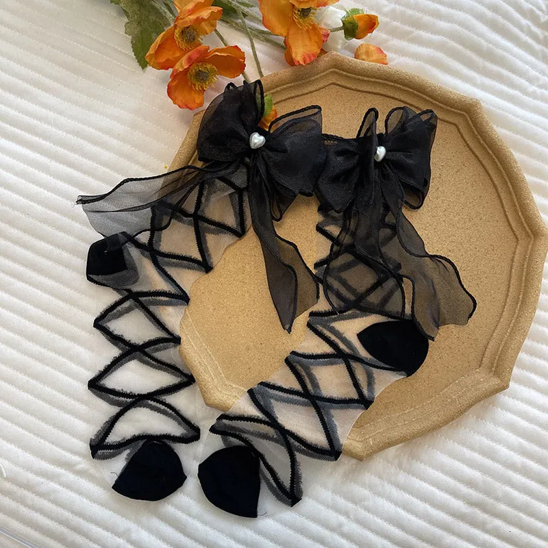 WAGUIR~Daily Lolita Gauze Bows Socks Multicolor