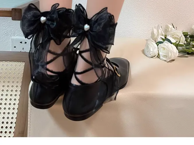 WAGUIR~Daily Lolita Gauze Bows Socks Multicolor