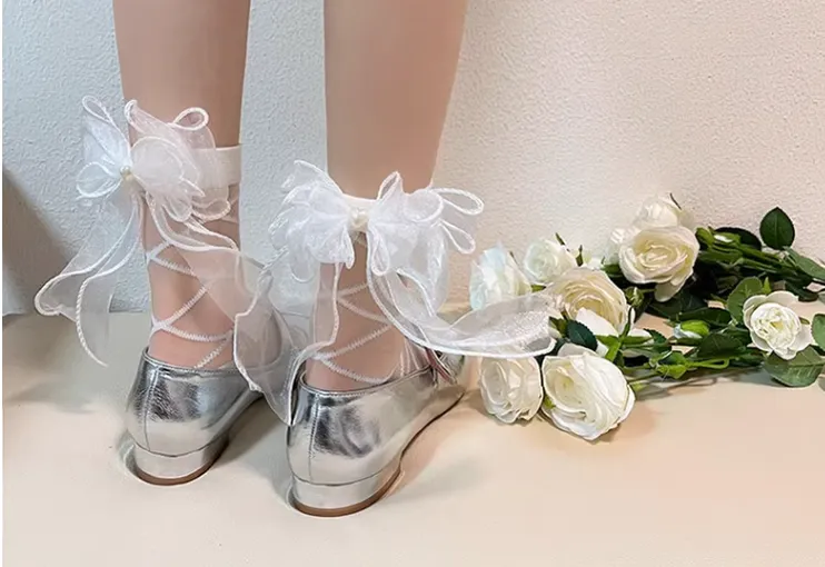 WAGUIR~Daily Lolita Gauze Bows Socks Multicolor