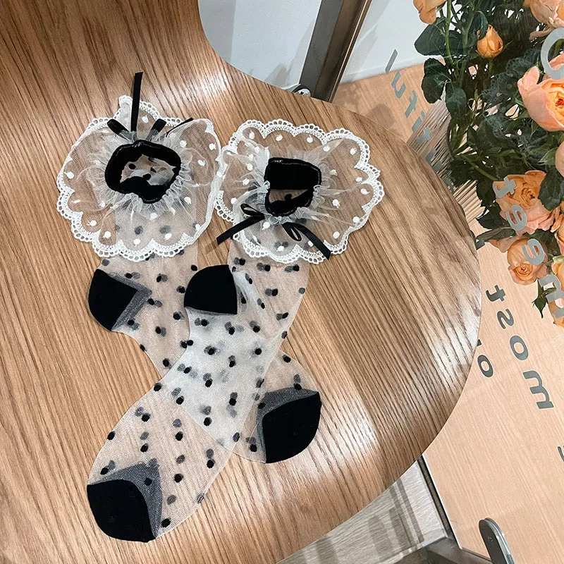 WAGUIR~Fahionable Lolita Gauze Dot Print Socks Multicolor