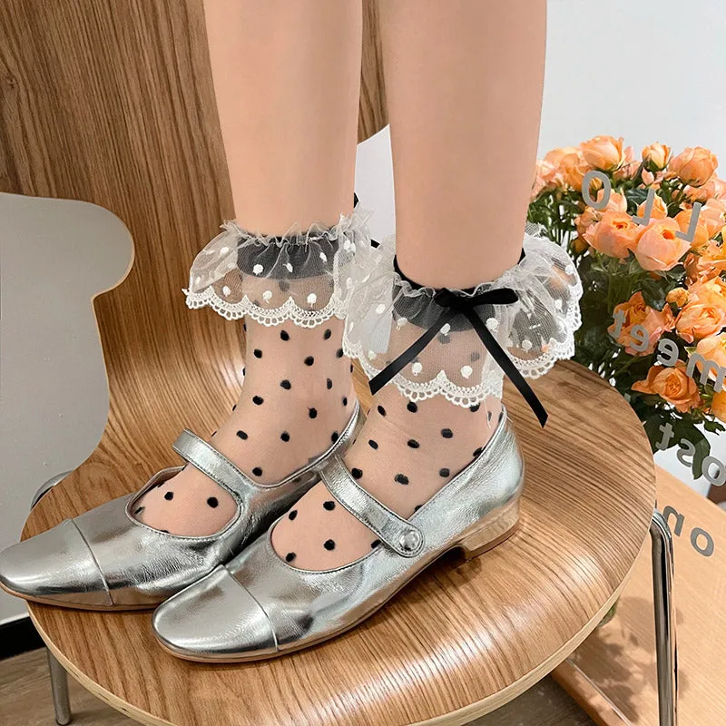 WAGUIR~Fahionable Lolita Gauze Dot Print Socks Multicolor