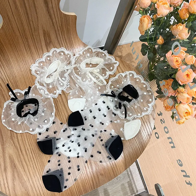WAGUIR~Fahionable Lolita Gauze Dot Print Socks Multicolor
