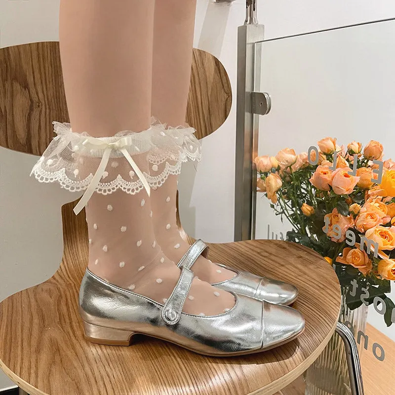 WAGUIR~Fahionable Lolita Gauze Dot Print Socks Multicolor