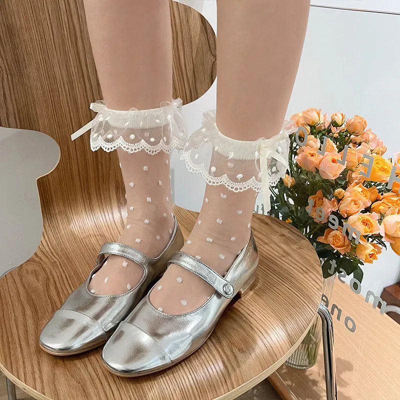 WAGUIR~Fahionable Lolita Gauze Dot Print Socks Multicolor
