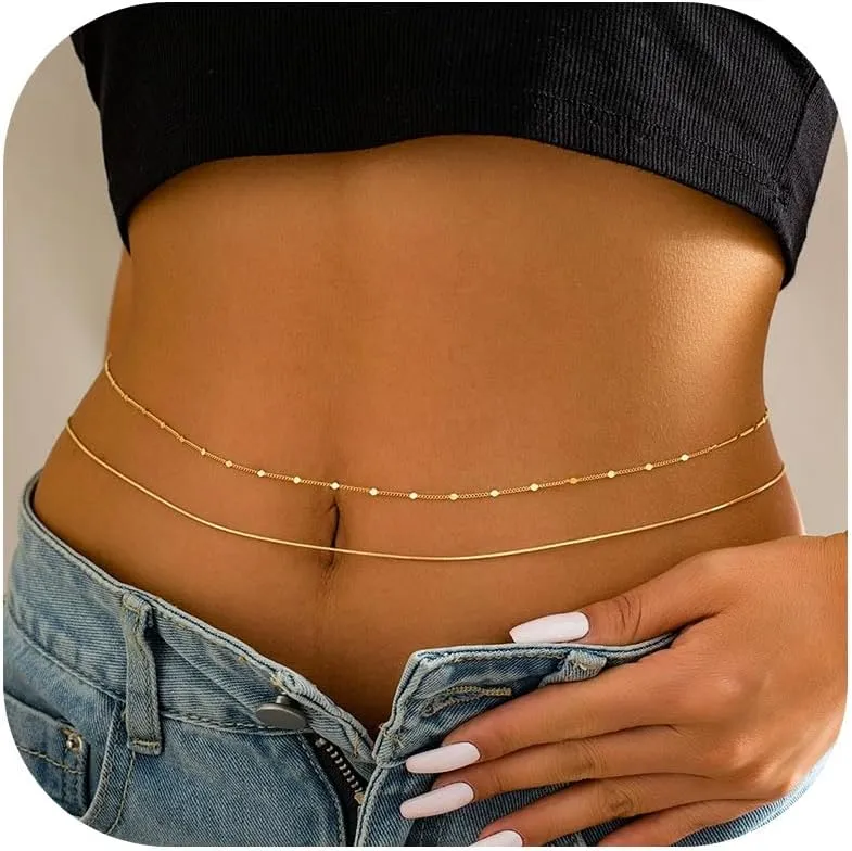Waist Chain Body Chain Jewelry for Women Belly Chain Gold Chain Belt Rhinestone Layered Beads Summer Beach Outfits Accessories