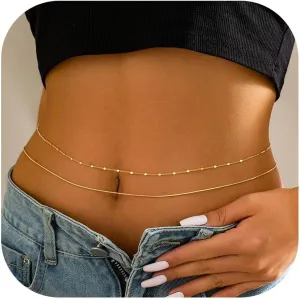 Waist Chain Body Chain Jewelry for Women Belly Chain Gold Chain Belt Rhinestone Layered Beads Summer Beach Outfits Accessories