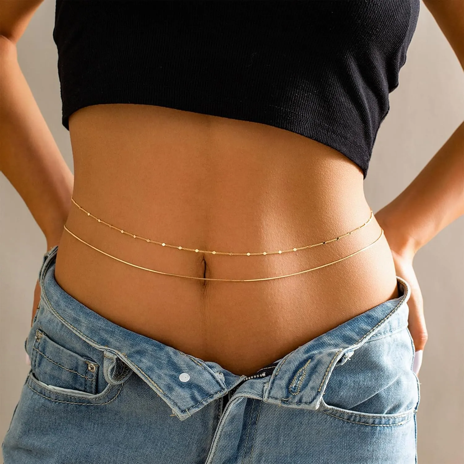Waist Chain Body Chain Jewelry for Women Belly Chain Gold Chain Belt Rhinestone Layered Beads Summer Beach Outfits Accessories