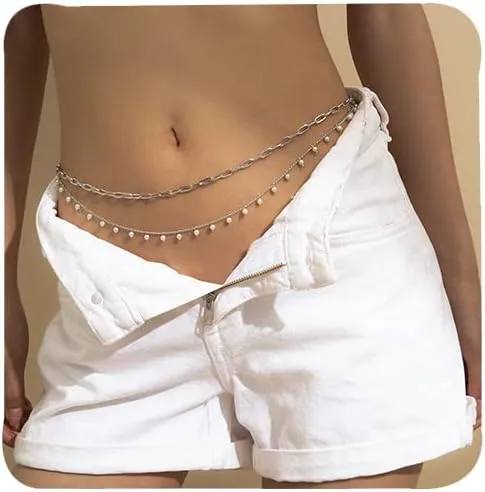 Waist Chain for Women Layered Gold Belly Chain Multilayer Silver Waist Chain Belt Adjustable Waist Body Chain Sexy Bikini Belly Chain Summer Beach Body Chain Jewelry for Women