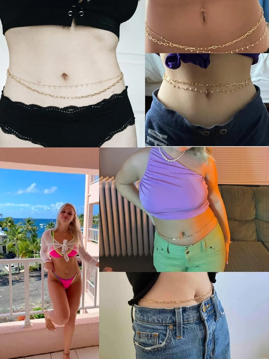 Waist Chain for Women Layered Gold Belly Chain Multilayer Silver Waist Chain Belt Adjustable Waist Body Chain Sexy Bikini Belly Chain Summer Beach Body Chain Jewelry for Women