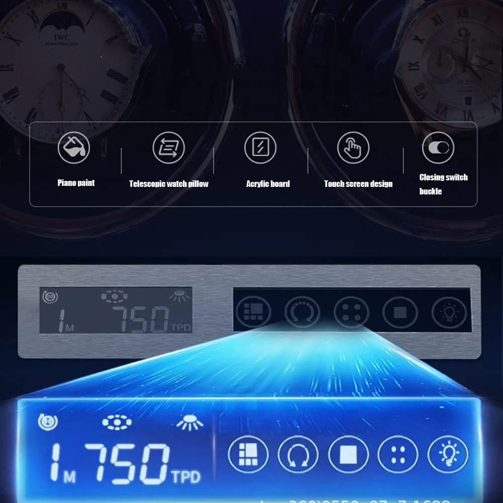 Watch Automatic Watch Winder with Quiet Motor,Led Illumination,Touch Display,15 Rotation Mode Settings,Suitable for Men's and Ladies Wrist Watch,6 0