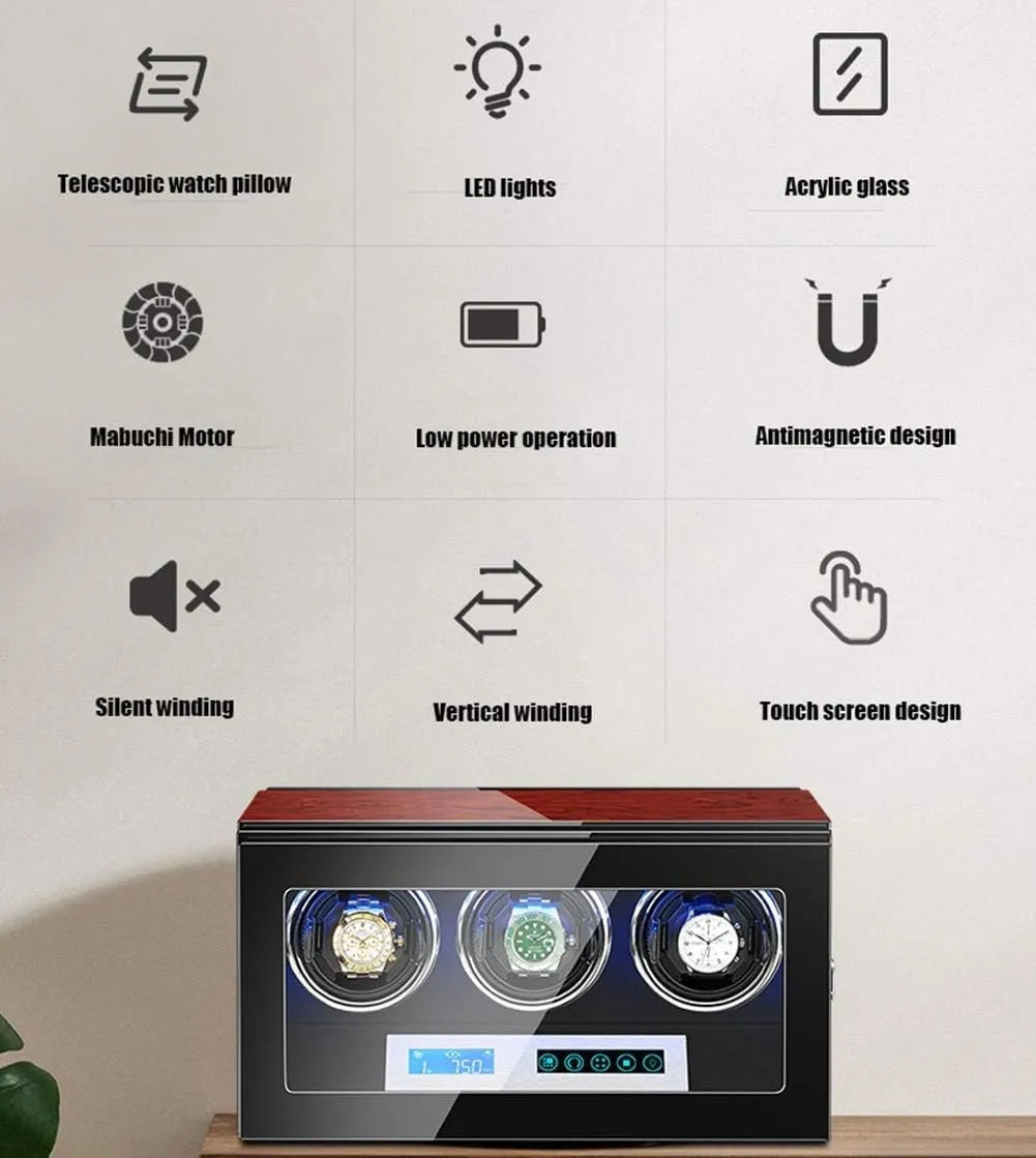 Watch Automatic Watch Winder with Quiet Motor,Led Illumination,Touch Display,15 Rotation Mode Settings,Suitable for Men's and Ladies Wrist Watch,6 0