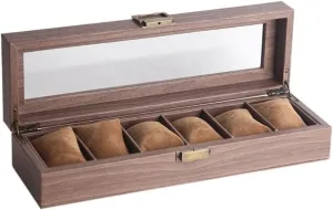 Watch Box Case Wooden Men Jewelry Display Storage Glass Organizer Men(6 Slots)
