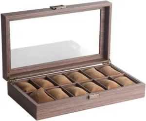 Watch Box Holder Wooden Jewelry Display Storage Glass Organizer Case