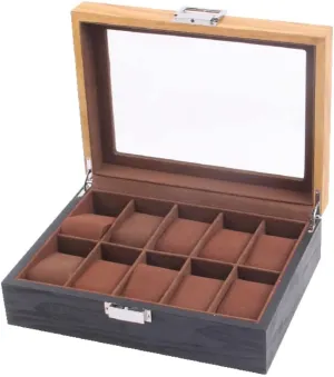 Watch Box Watch Case Watch Display Watch Box Slots Retro Wood Watch Display Box Organizer Watch Wooden Case Jewelry Case Watch Storage Box Watch Organizer For Men(10 Slots)