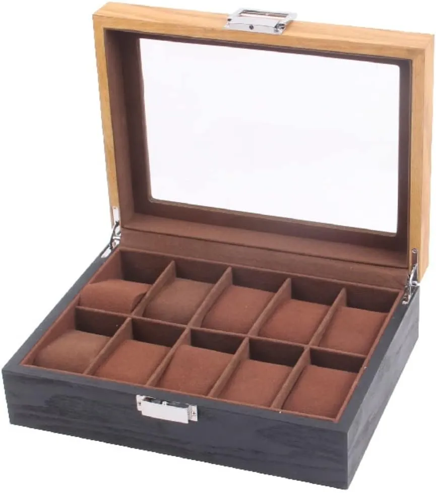 Watch Box Watch Case Watch Display Watch Box Slots Retro Wood Watch Display Box Organizer Watch Wooden Case Jewelry Case Watch Storage Box Watch Organizer For Men(10 Slots)