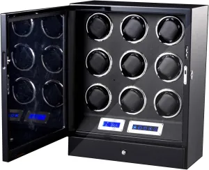 Watch Winder for 9 Automatic Watch LCD Touch Screen Adjustable Watch Pillows Wooden Storage Box Quiet Motor Watch Winder Box Best Gift