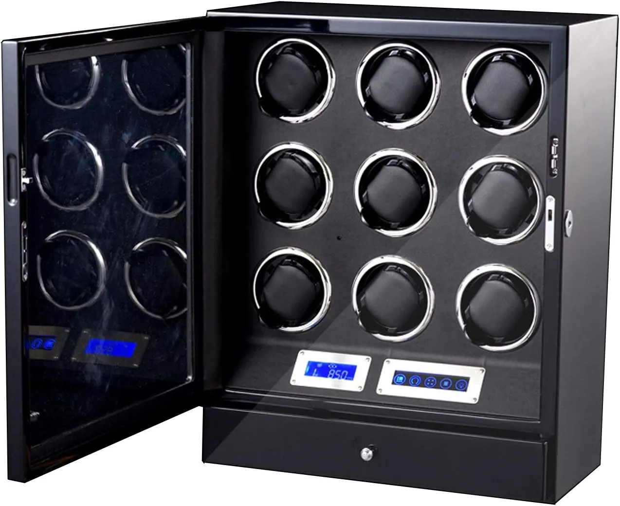 Watch Winder for 9 Automatic Watch LCD Touch Screen Adjustable Watch Pillows Wooden Storage Box Quiet Motor Watch Winder Box Best Gift