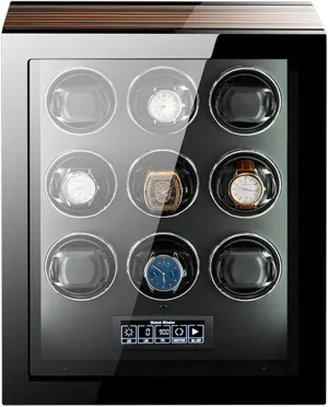 Watch Winder for 9 Automatic Watches, Ultra-Quiet Motor, LED Lighting & LCD Touchscreen Control, Fits Men & Women's Watches