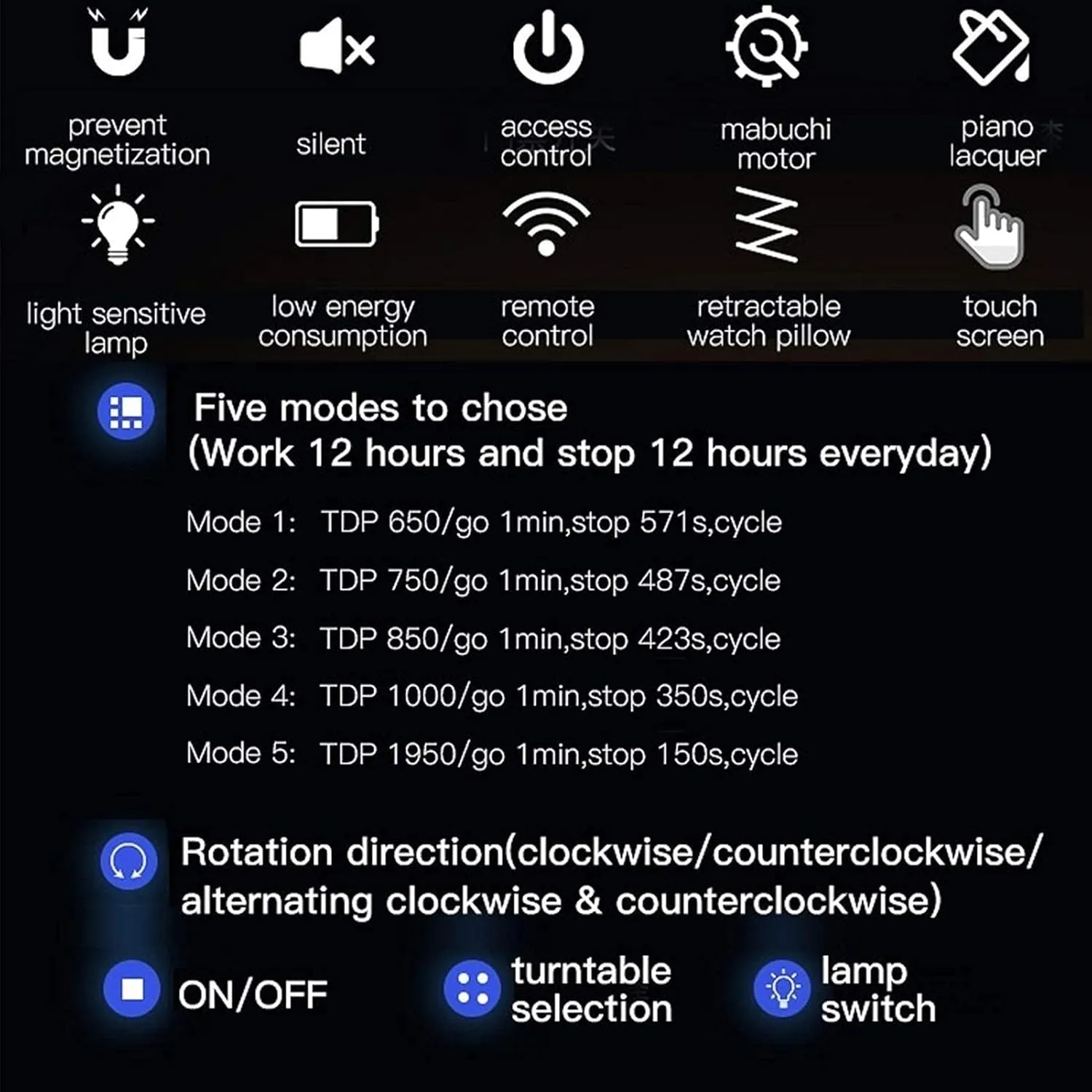 Watch Winder for Automatic Watches Remote Control Touch Screen Display Adjustable Watch Pillows 15 Rotation Mode Piano Finish