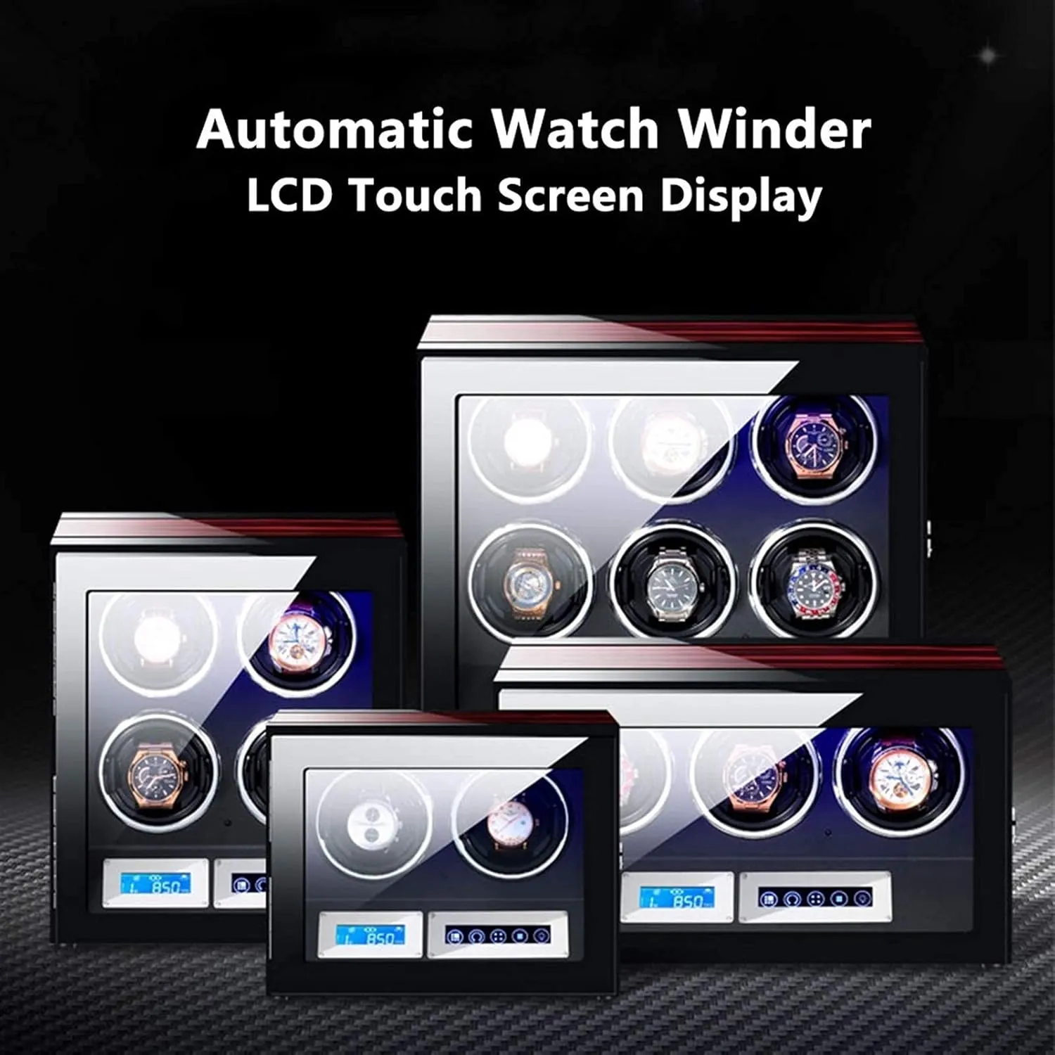 Watch Winder for Automatic Watches Remote Control Touch Screen Display Adjustable Watch Pillows 15 Rotation Mode Piano Finish