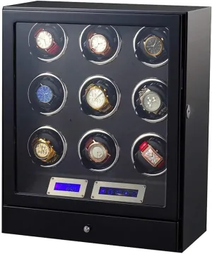 Watch Winders, Automatic Watch Winder Box 9 Wooden Storage Case LCD Touch Screen Adjustable Watch Pillows Built-in LED Light Quiet Moto