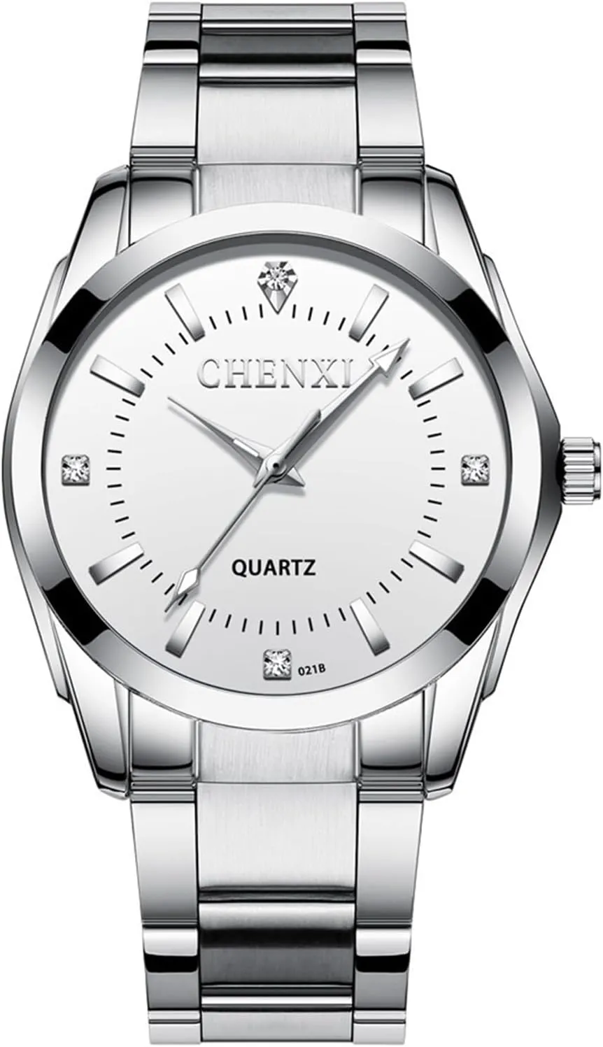 Watches for Men Silver Wrist Watches Stainless Steel Waterproof Elegant Dress Watches