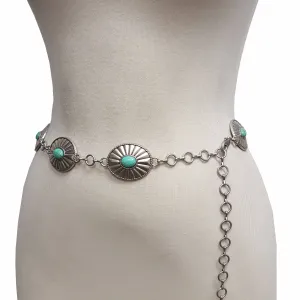 Western Oval Concho Chain belt with stones - Silver