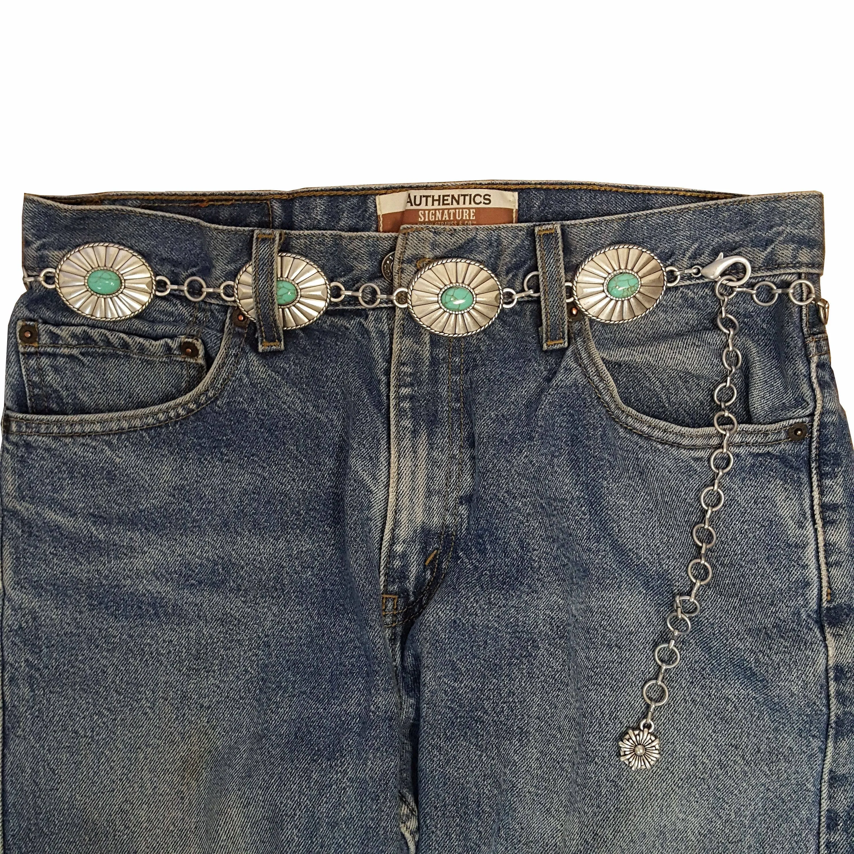 Western Oval Concho Chain belt with stones - Silver