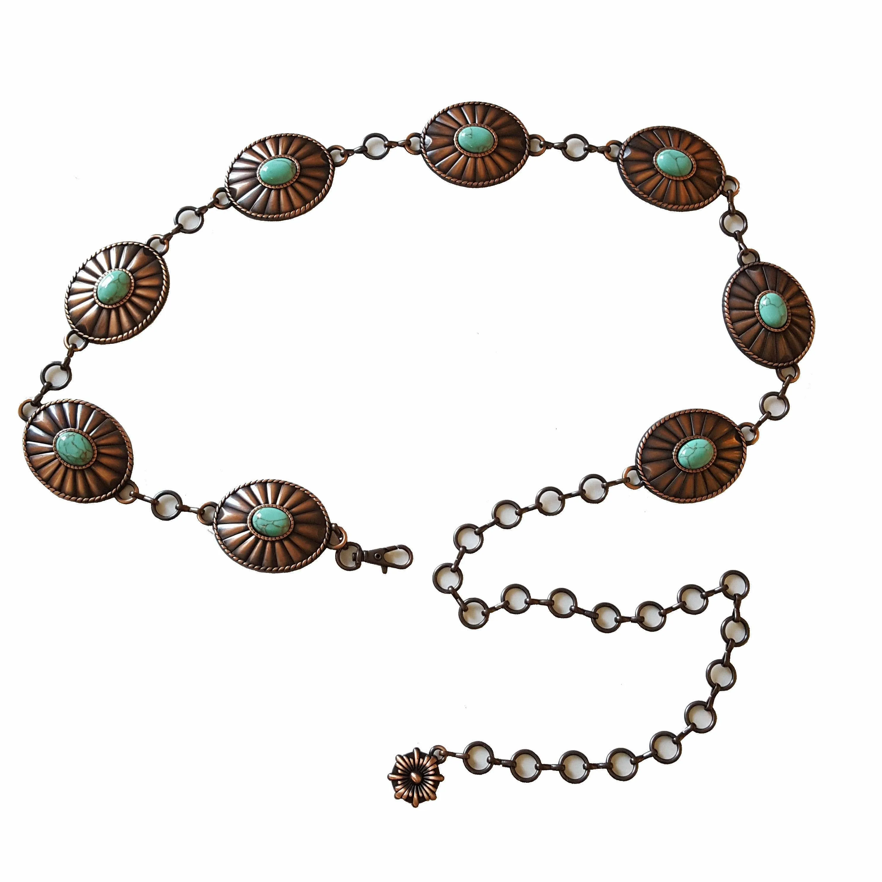 Western Oval Concho Chain belt with stones - Silver