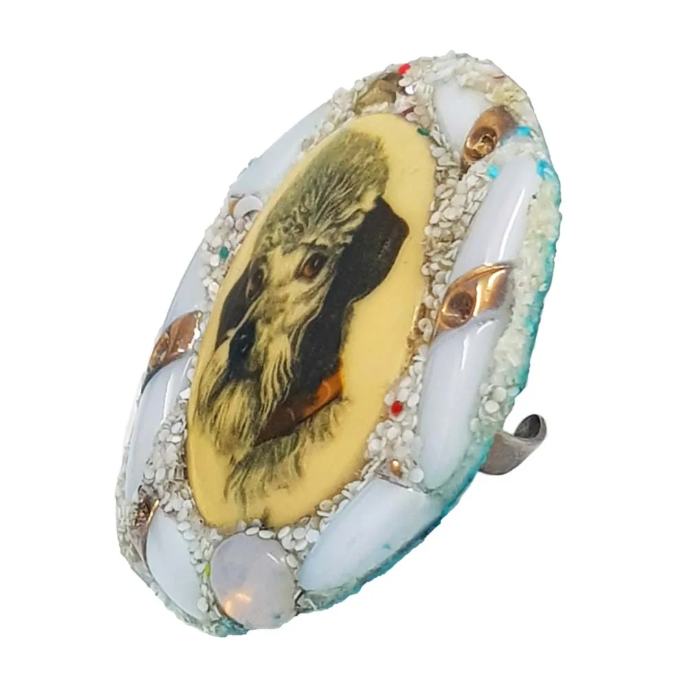 WHITE AND CREAM DOG COCKTAIL RING