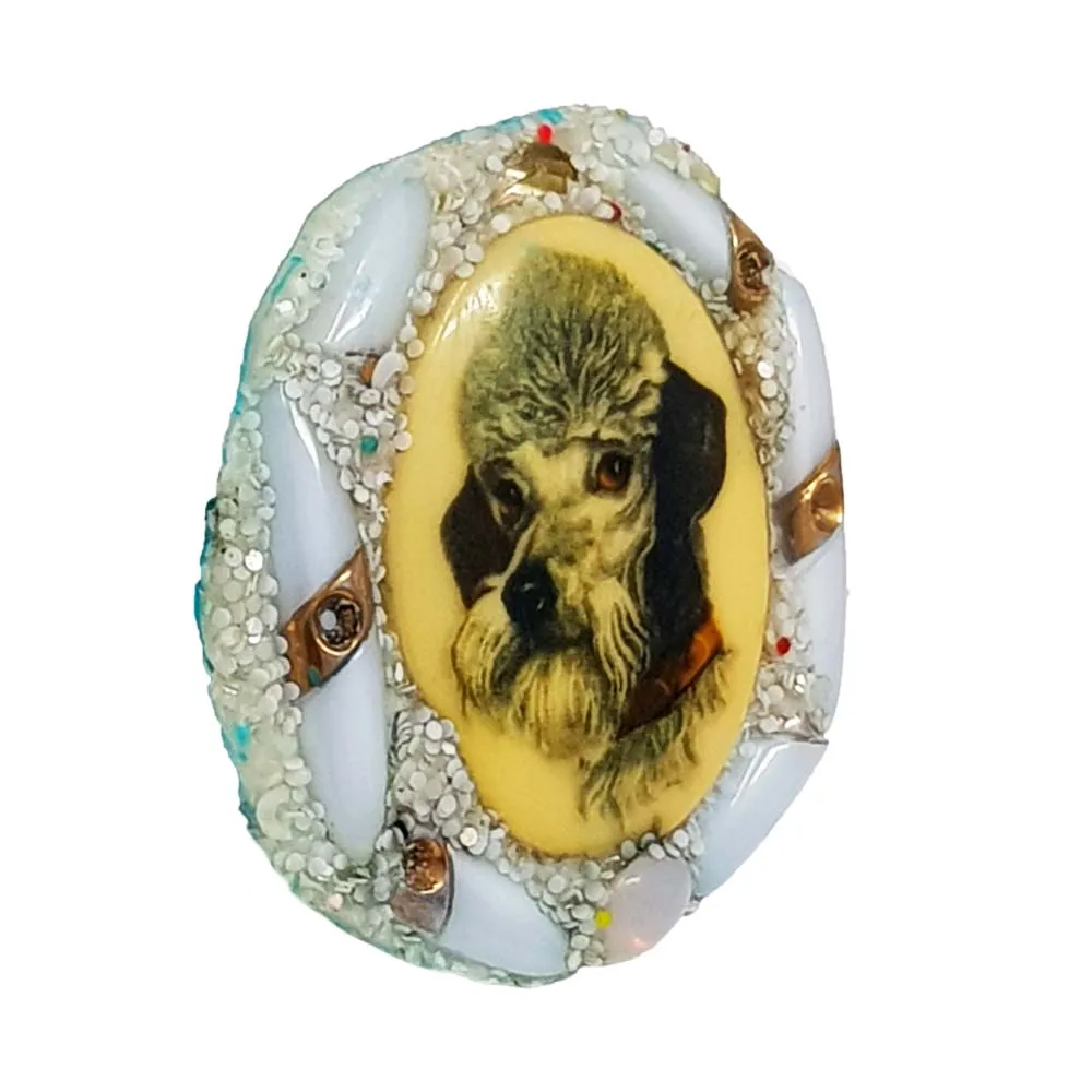 WHITE AND CREAM DOG COCKTAIL RING