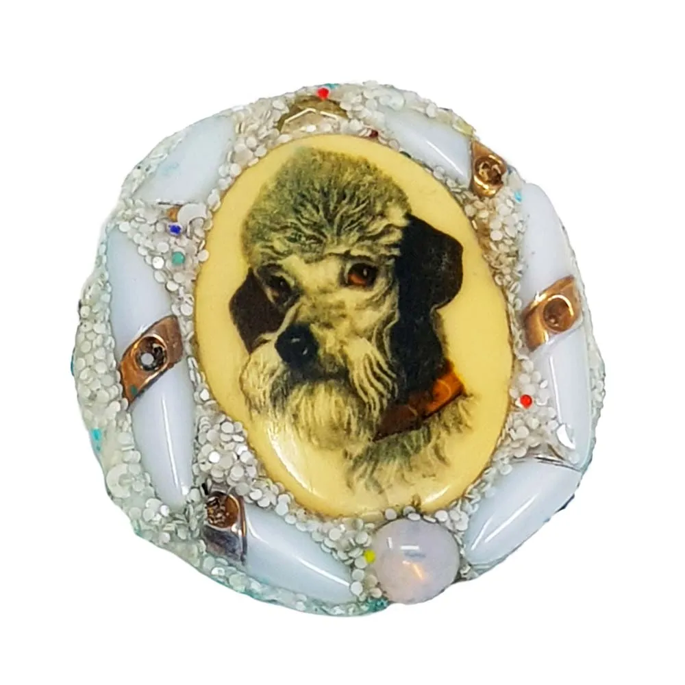WHITE AND CREAM DOG COCKTAIL RING