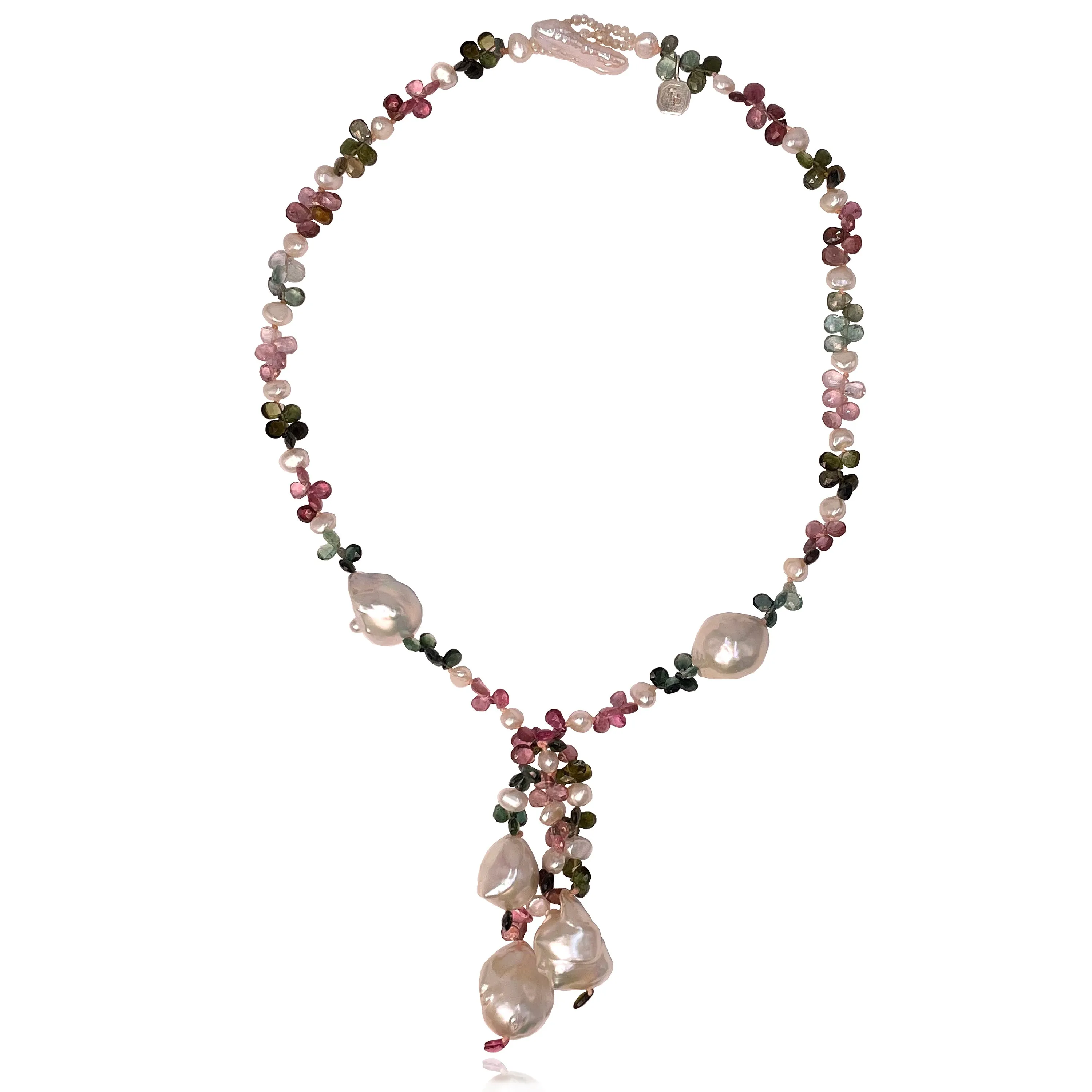 White Baroque & Multicoloured Tourmaline 'Happy' Cascade Necklace
